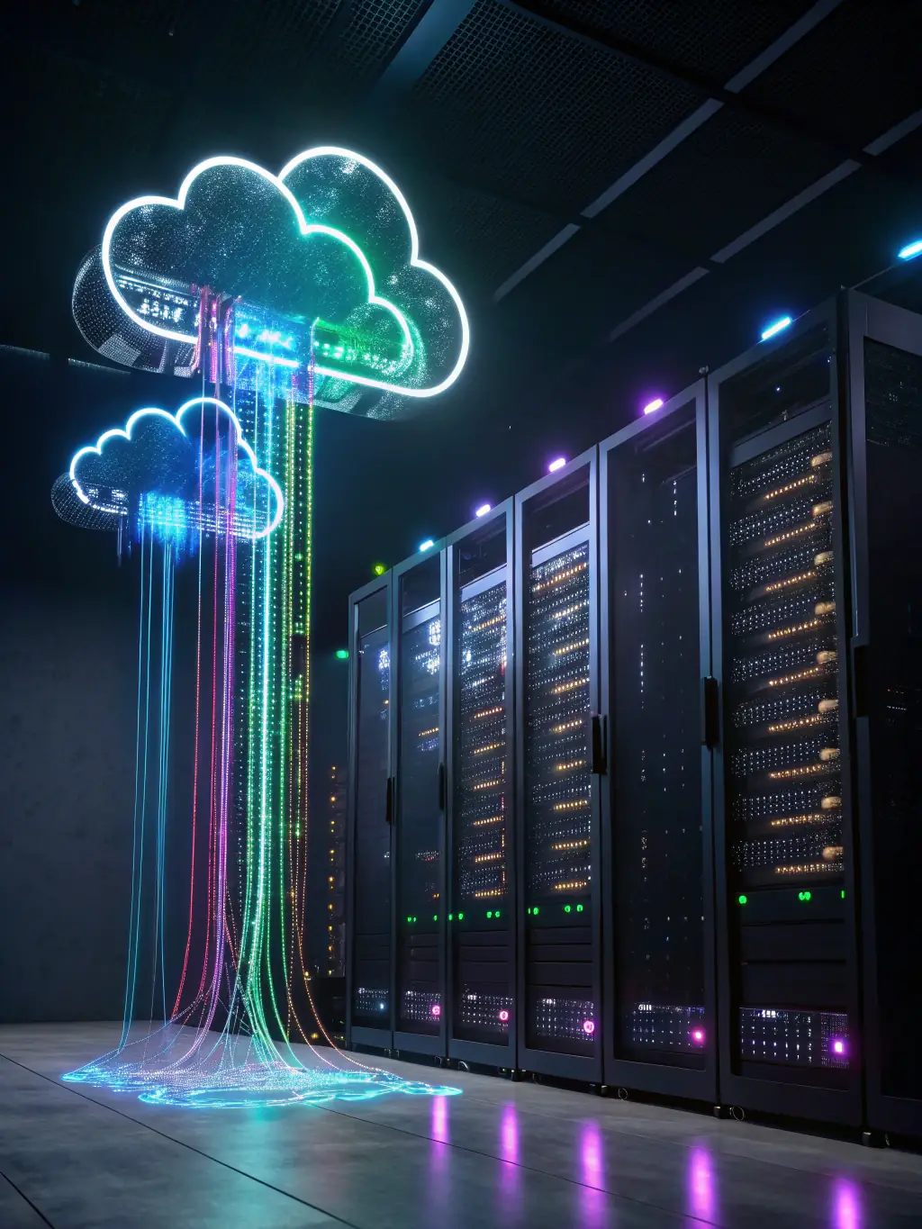 An image illustrating cloud infrastructure with various services and applications connected, emphasizing scalability and flexibility.